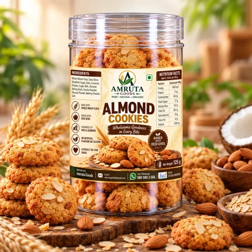Amruta Goods Almond Cookies made with whole wheat, oats, and almonds