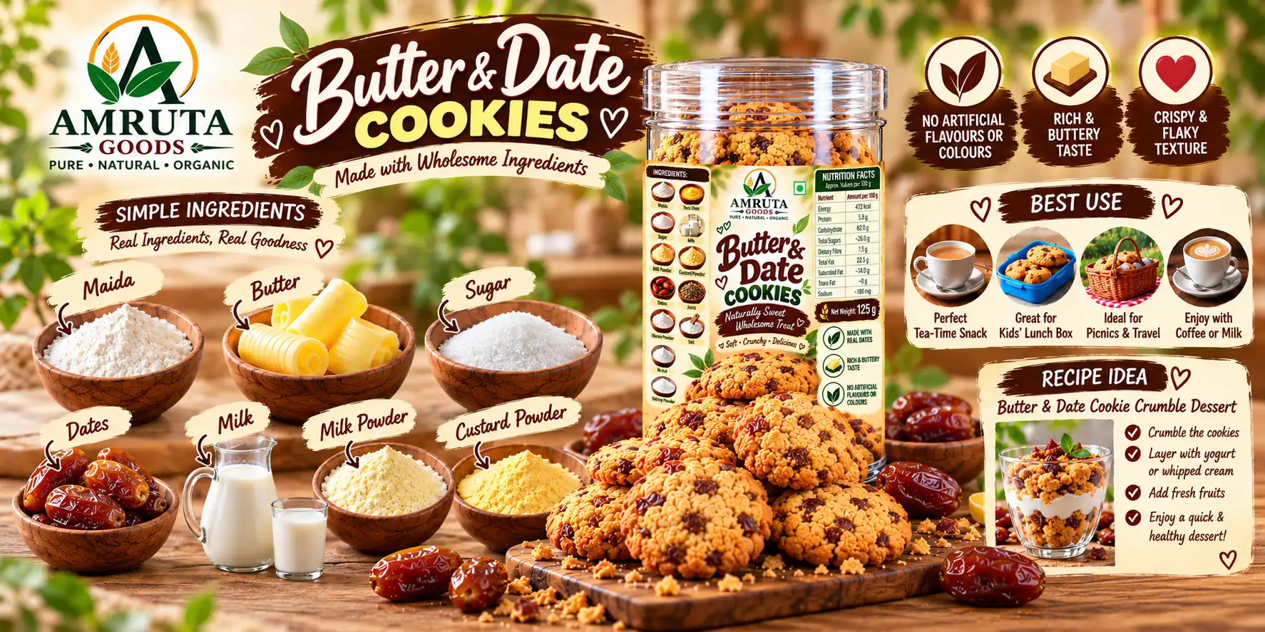 Amruta Goods Butter & Date Cookies with real dates and rich buttery taste