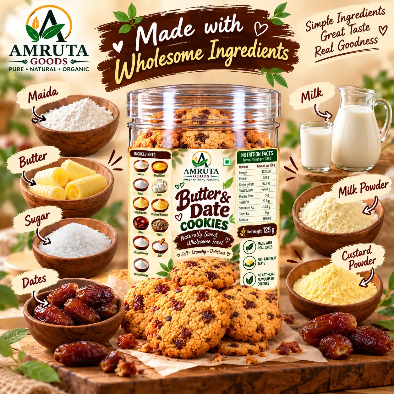 Amruta Goods Butter & Date Cookies with real dates and rich buttery taste