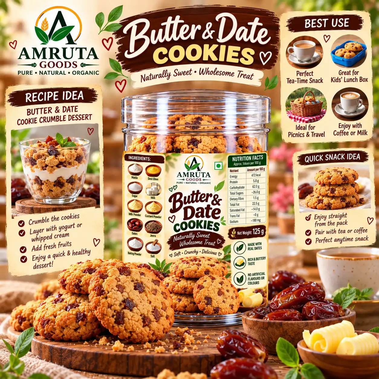Amruta Goods Butter & Date Cookies with real dates and rich buttery taste