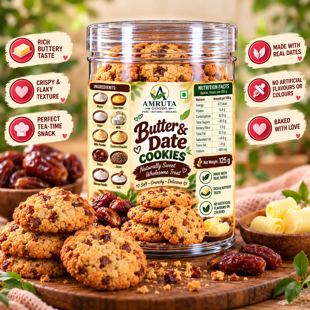 Amruta Goods Butter & Date Cookies with real dates and rich buttery taste
