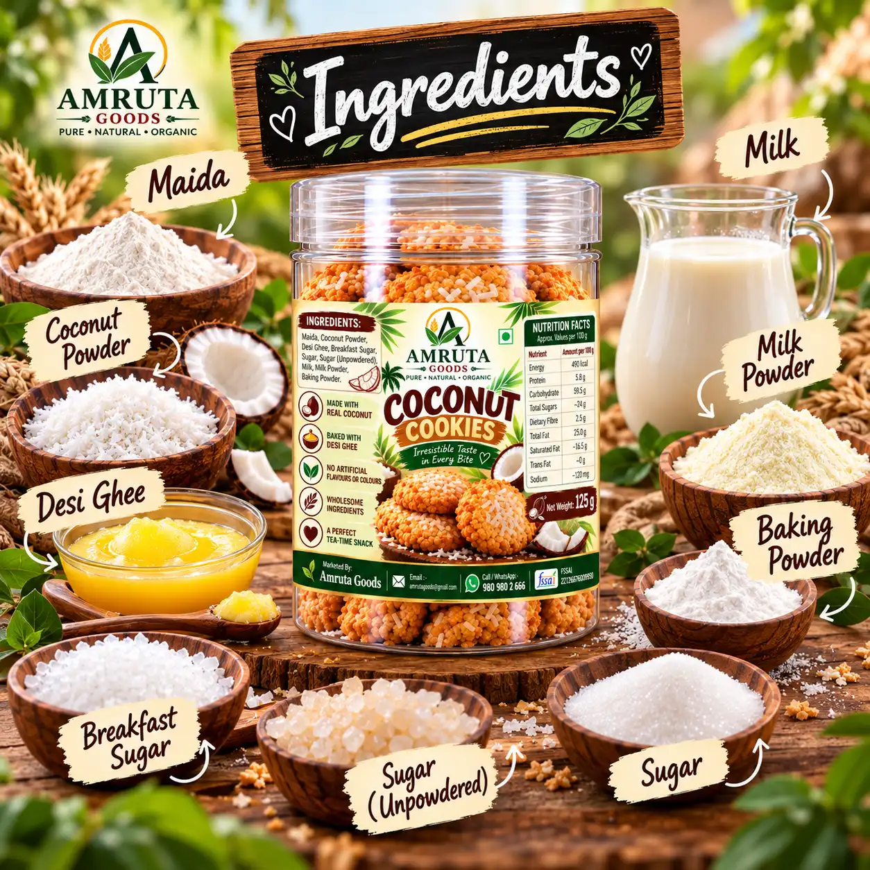 Amruta Goods Coconut Cookies made with coconut powder and desi ghee