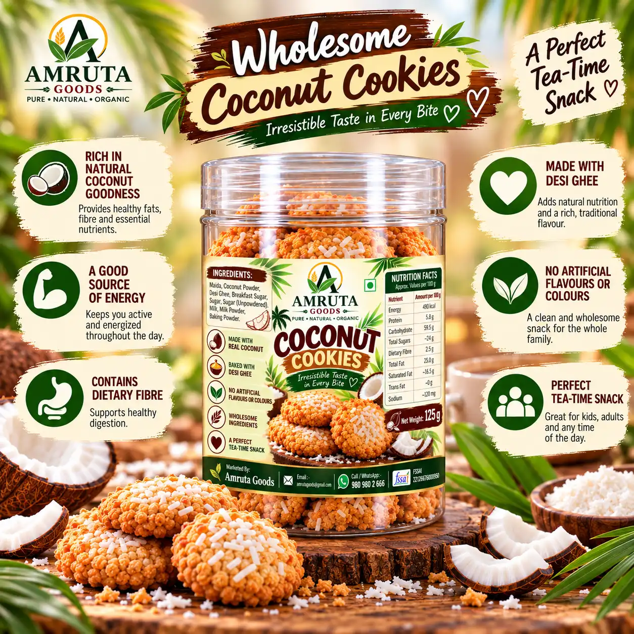 Amruta Goods Coconut Cookies made with coconut powder and desi ghee