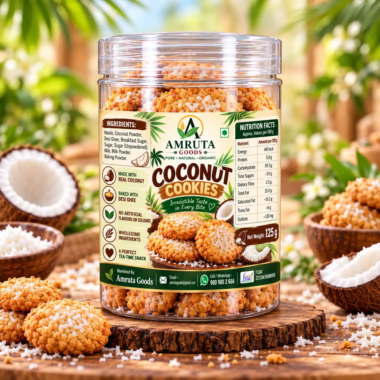 Amruta Goods Coconut Cookies made with coconut powder and desi ghee