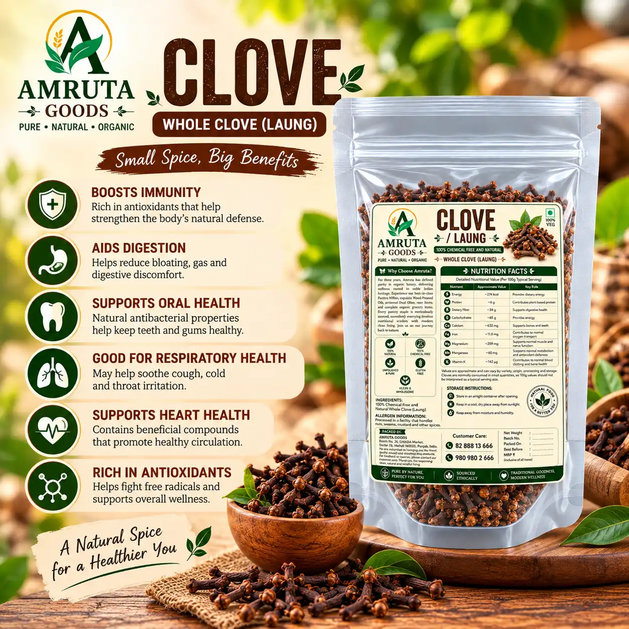 Amruta Goods Long Clove Laung Whole Cloves