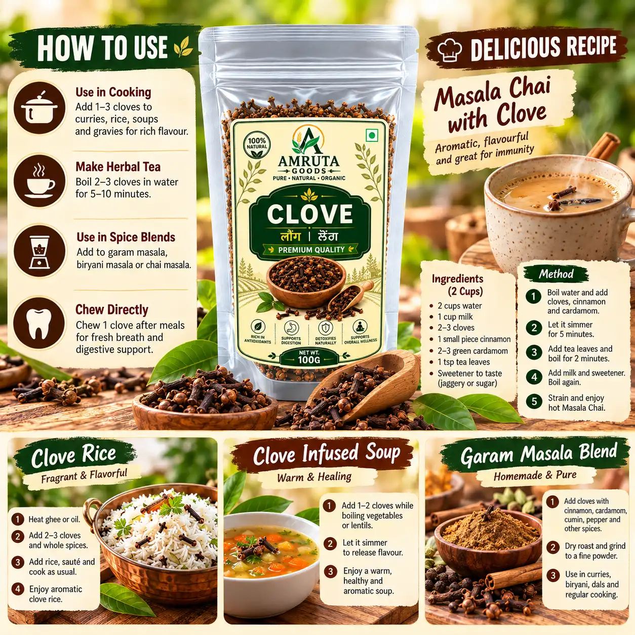 Amruta Goods Long Clove Laung Whole Cloves
