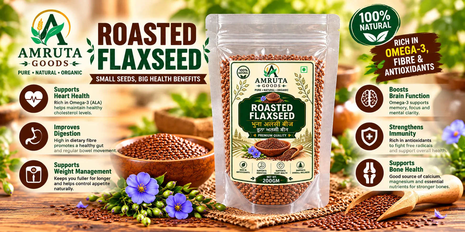 Amruta Goods Roasted Flaxseed Alsi Seeds