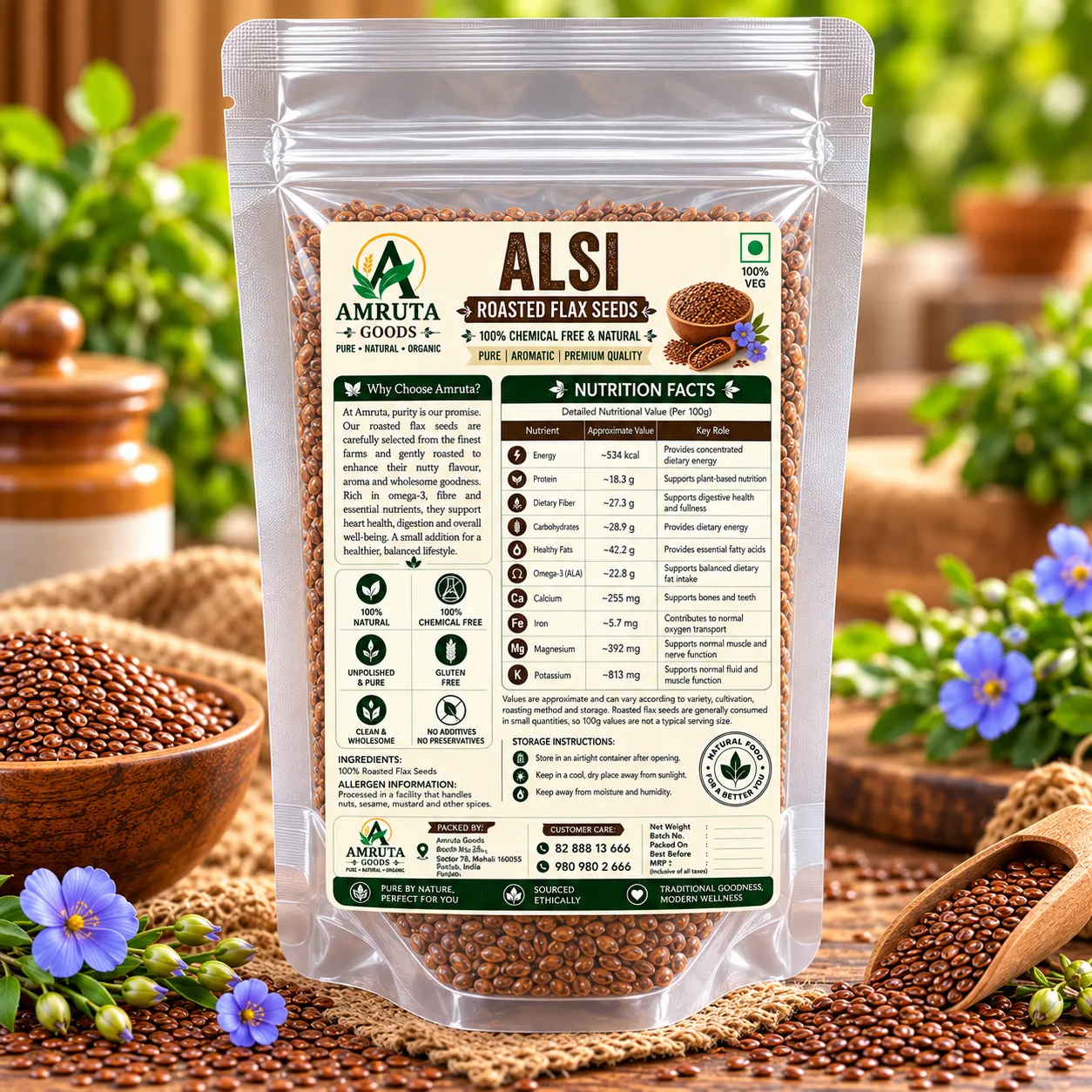 Amruta Goods Roasted Flaxseed Alsi Seeds