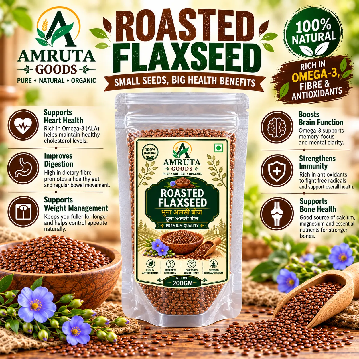 Amruta Goods Roasted Flaxseed Alsi Seeds
